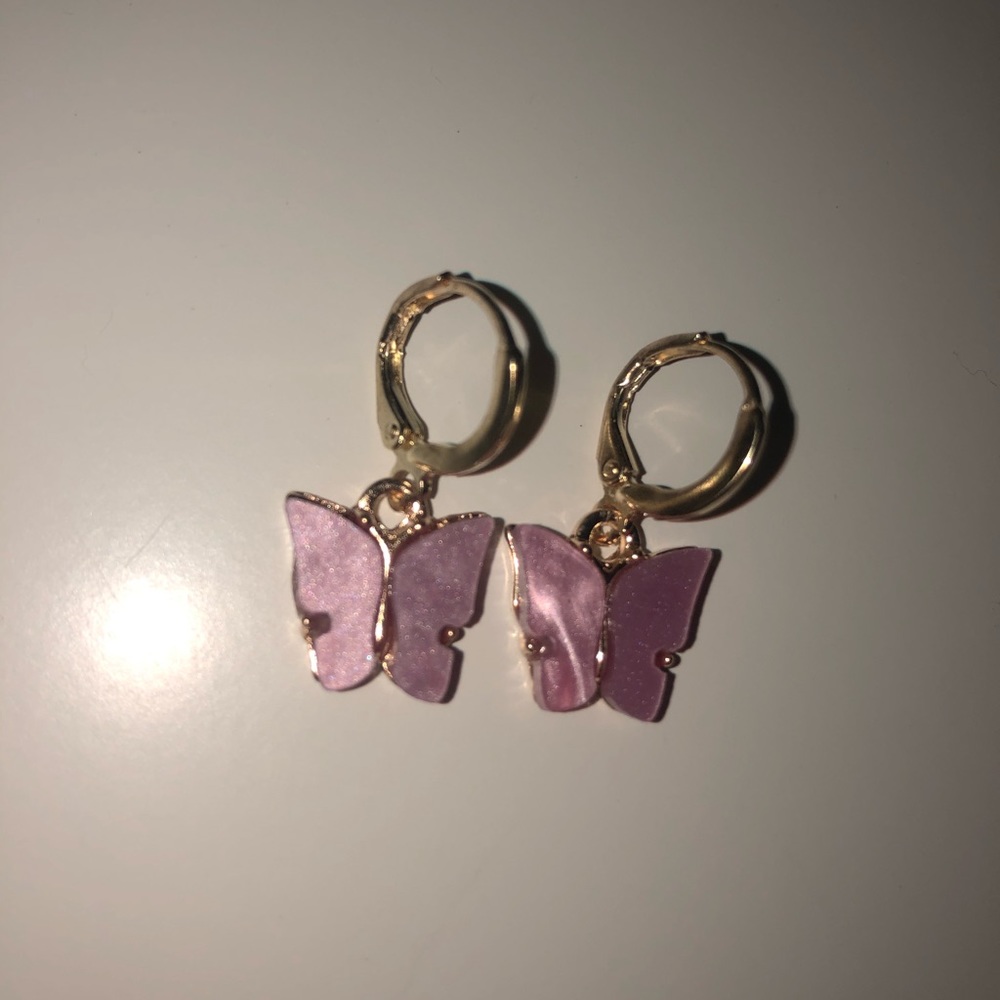 Purple Butterfly Huggie Earrings